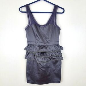 Solemio Sleeveless Tiered Ruffle Mini Dress Zipper Accent Cotton Blend Sz Small